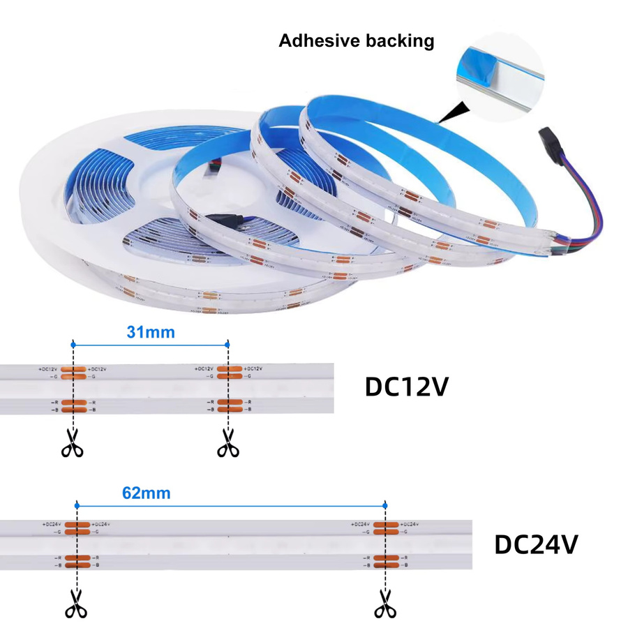 HEGEHE RGB COB LED Streifen, Multicolour, 4Pin 10mm, Hohe Helligkeit mit RA90, 576 bis 840 LEDs/m - Bild 2