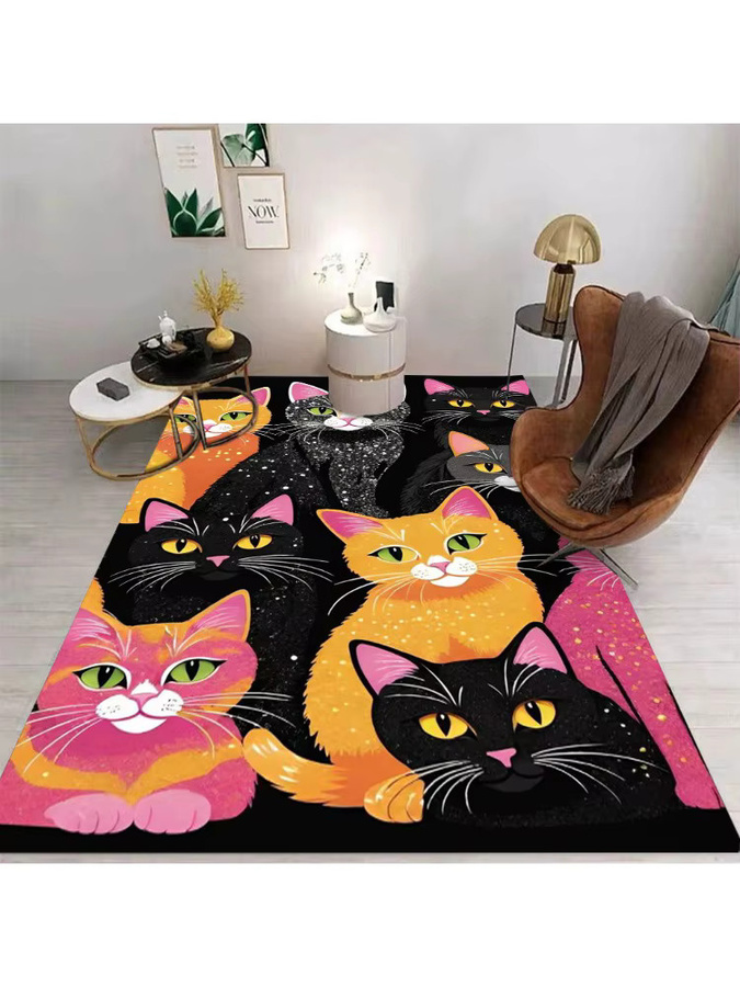 Cartoon Teppich mit Katzenmotiv rutschfest für Wohnzimmer und Schlafzimmer mehrfarbig - Bild 2