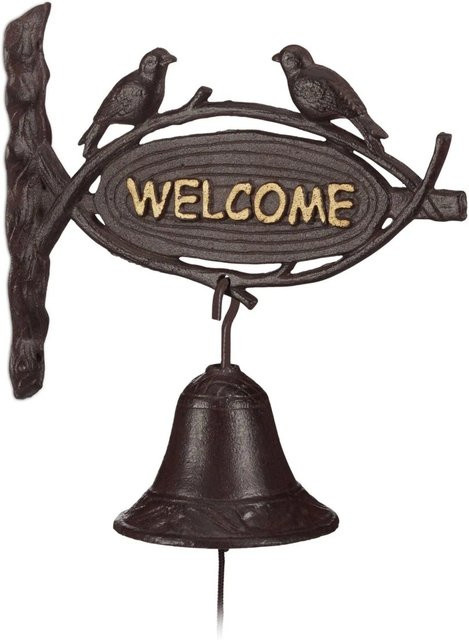 Relaxdays Türglocke aus Gusseisen mit Welcome-Schild in Gold im rustikalen Antik-Stil, B/H: 20 x 25 cm, Tiefe: 3 cm - Bild 1