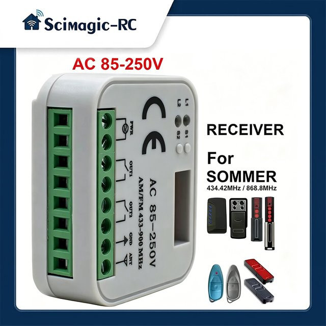 Sommer 2-Kanal-Garagentor-Empfänger mit Momentan-Relaismodul in Schwarz (434,42 MHz / 868,35 MHz / 300-900 MHz) - Bild 1