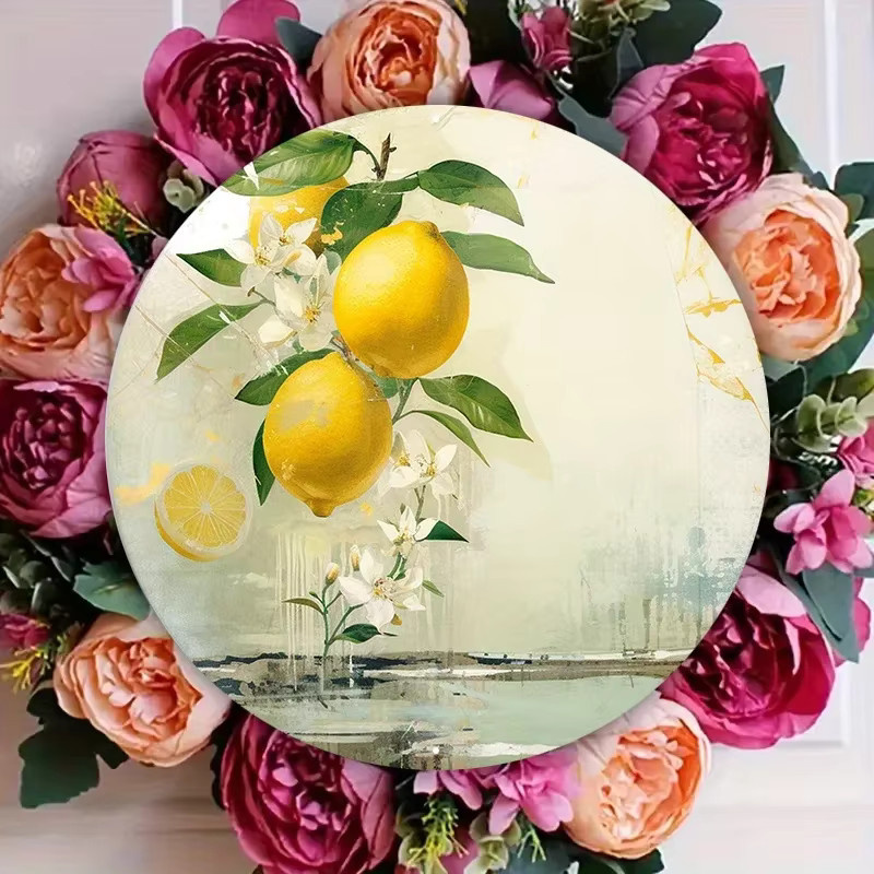 Potdemiel Metallschild Lemon Bunch Wandkunst in Weiß und Multicolor, Rundes Bauernhaus Dekor für Küche und Schlafzimmer, Durchmesser: 20 cm - Bild 4