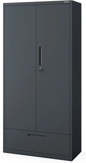 JAN NOWAK Metall-Büroschrank MEGAN in Anthrazit mit Schublade und verstellbaren Regalböden, H x B x T: 185 x 90 x 40 cm - Bild 1