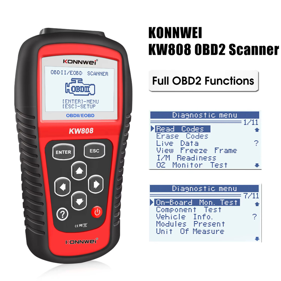 KONNWEI KW808 OBD2 Scanner 12V Auto Diagnosegerät für EOBD und CAN Motor-Fehlercodes in Schwarz - Bild 3