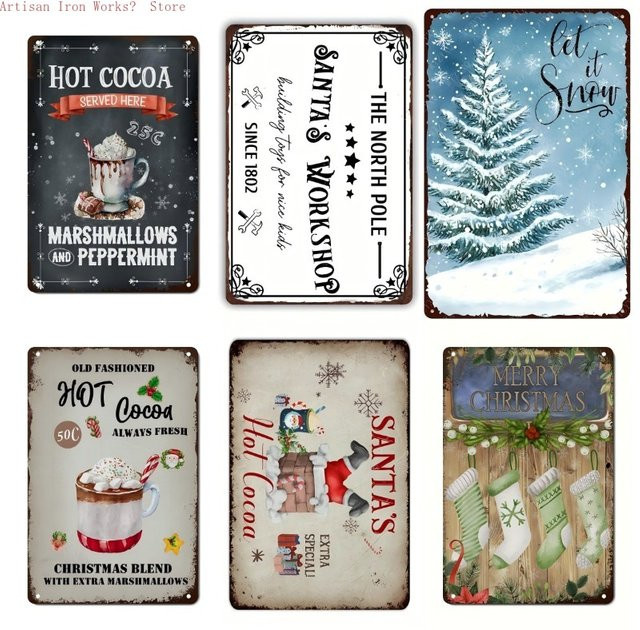 6er Set Vintage Schneemann Metallblechschilder mit Weihnachtszitaten, Rustikale Retro Wandkunst Plaketten für dein Zuhause und deine Party, Mehrfarbig - Bild 1