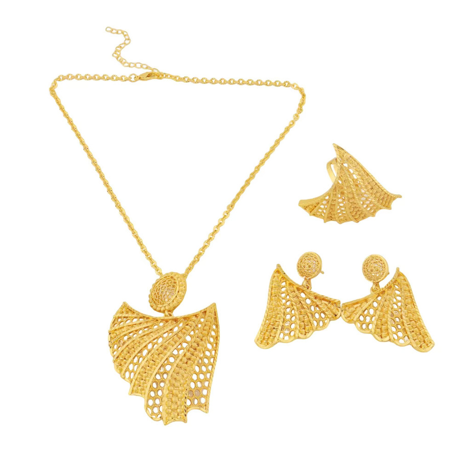 YM Schmuckset, Goldfarben, Halskette, Ohrringe, Ringe, Damen - Bild 5