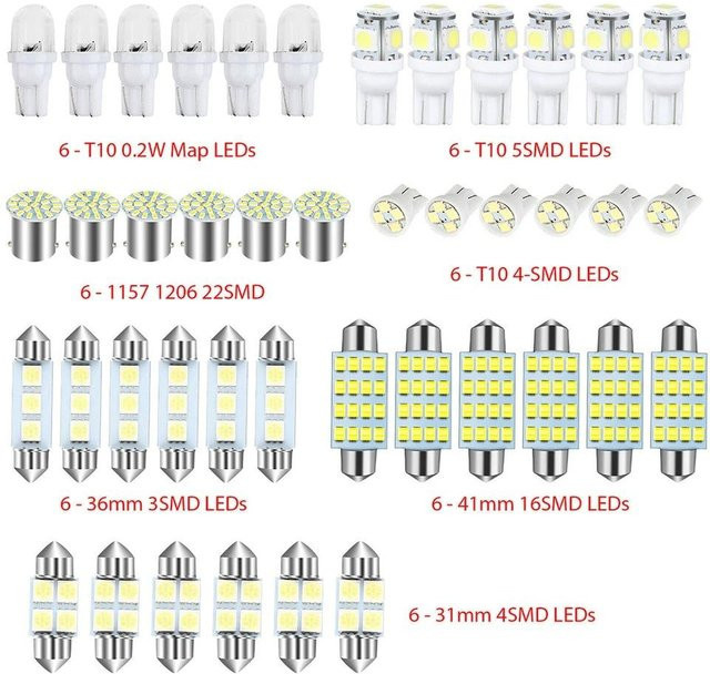 YJMP Auto Parts 42er Set LED Innenraumleuchten für Fahrzeuge, 6000K Kaltweiß, 12V T10 168 2825 W5W 921, Blau - Bild 1