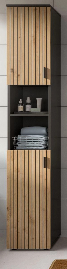 Inn.Furn Badezimmer Hochschrank Livia in Eiche und Grau, B/T/H: 30 x 30 x 192 cm - Bild 1