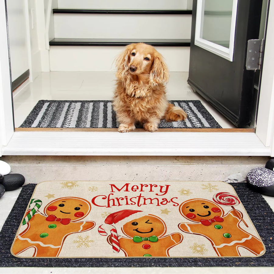 VIKAMA Weihnachtliche Fußmatte mit Lebkuchenmann Motiv, rutschfest, Mehrfarbig, B/T: 60 x 40 cm - Bild 5