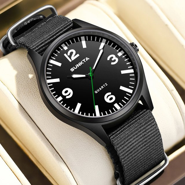 SUNKTA Armbanduhr, Quarz, Edelstahl, Textil, Schwarz, Herren - Bild 1