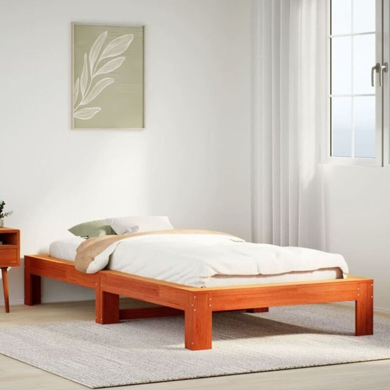 Massivholzbett aus Kiefernholz von Vidaxl in Braun, B/T/H: 100 x 200 x 32 cm - Bild 1