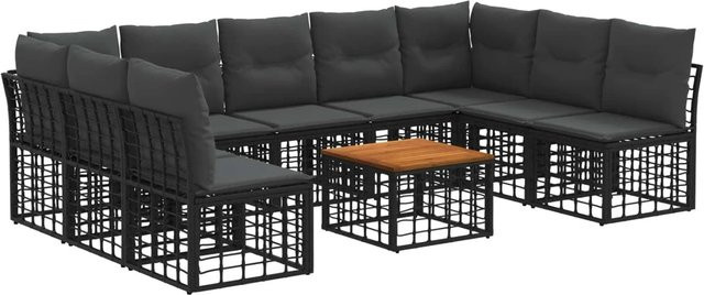 vidaXL Outdoor-Sofagarnitur aus Polyrattan mit 10 Teilen in Schwarz und Grau inklusive Kissen und Couchtisch - Bild 1