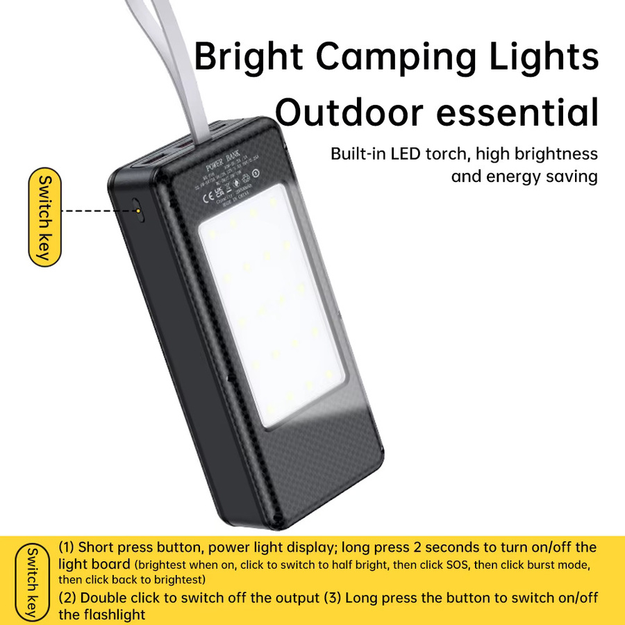 occkic Tragbares Powerbank-Gehäuse für 16x18650 Akkus mit 22,5W Schnellladung, 15W kabellosem Laden und Campinglicht in Schwarz - Bild 4