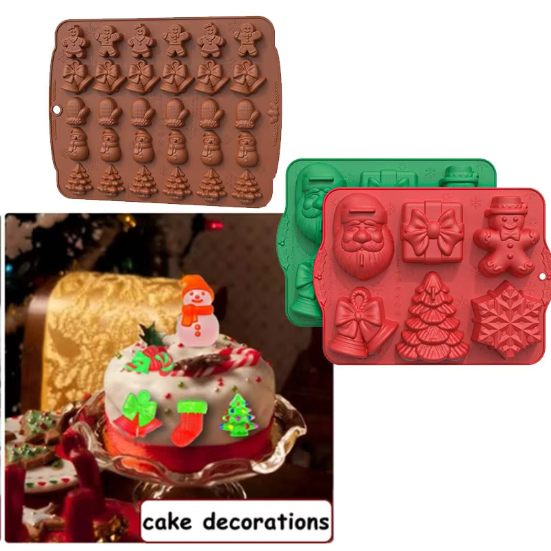 Silikon-Backformen-Set für Weihnachten mit Motiven wie Weihnachtsmann, Baum und Schneeflocke in den Farben Braun und Rot für Kekse, Schokolade und Candy DIY - Bild 4