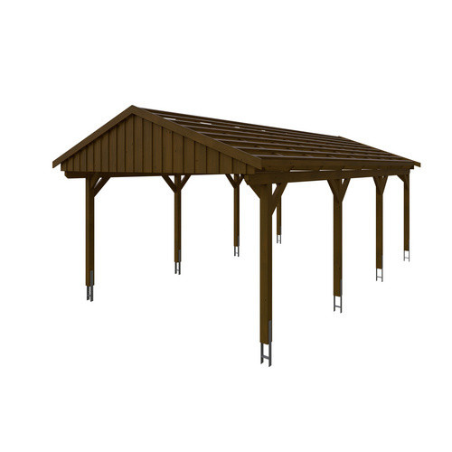 Skan Holz Carport Fichtelberg aus Fichte Leimholz in Nussbaum Braun, B/T: 423 x 808 cm, Höhe: 326 cm - Bild 3