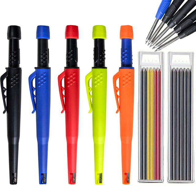 MROOFUL Zimmermannsbleistift-Set mit mechanischem Marker und integriertem Spitzer, 2,8 mm Mine, Orange/Mehrfarbig - Bild 1