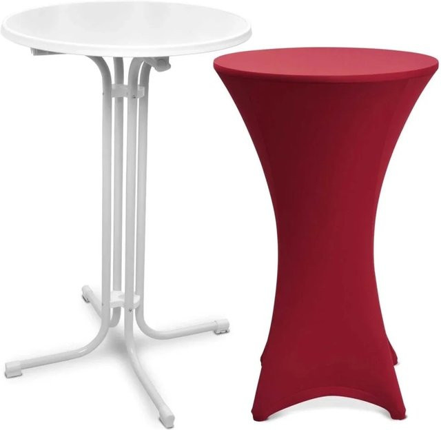 Beautissu Bellini Stehtisch Weiß mit Stella Stehtischhusse Bordeaux, Durchmesser: 70 cm - Bild 1