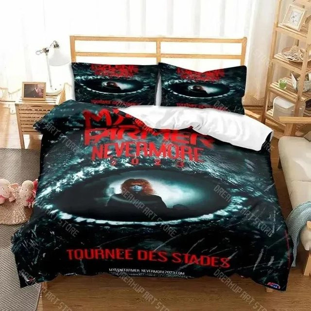 Mylene Farmer Bettwäsche-Set aus Mikrofaser mit Grafikprint, Schwarz, B/H: 90 x 200 cm - Bild 1