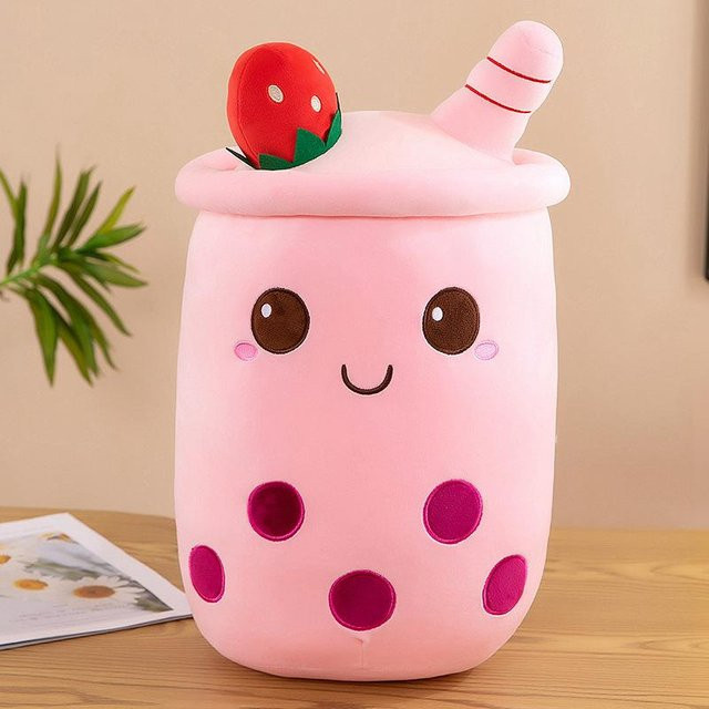 Kawaii Boba Frucht Bubble Tea Cartoon Panda Plüschtier, 24cm, weiß - Bild 1