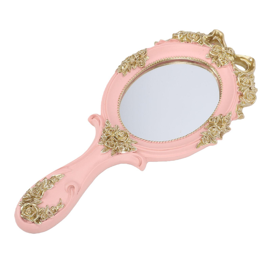 TOMTOP JMS Handspiegel im Vintage-Stil in Gold mit floralem Harzrahmen und schwarzer Samtrückseite, oval - Bild 1