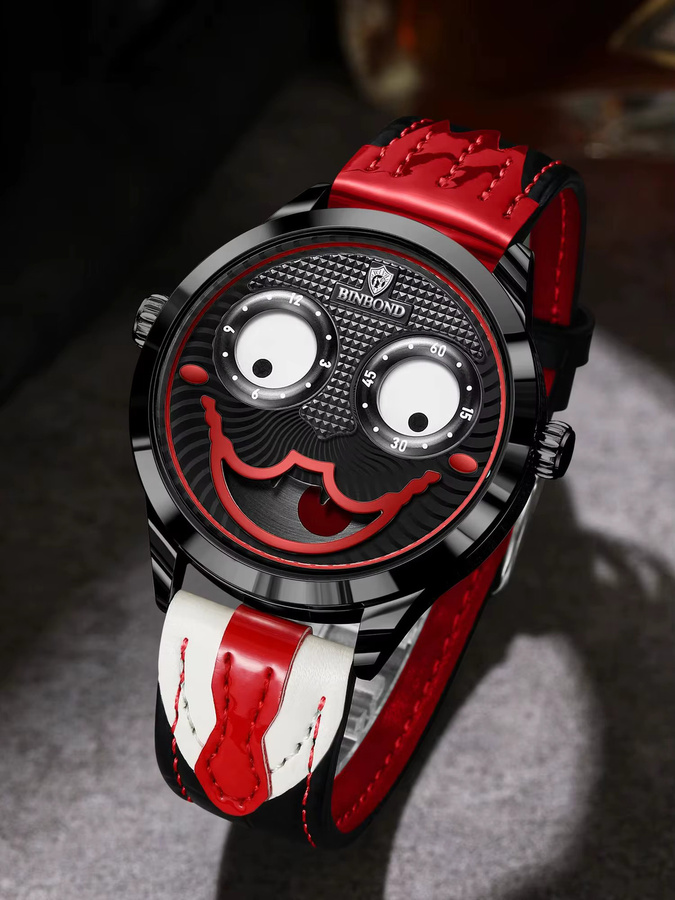 BINBOND Armbanduhr Clown Face, Quarz, Leder, Schwarz, Herren - Bild 7