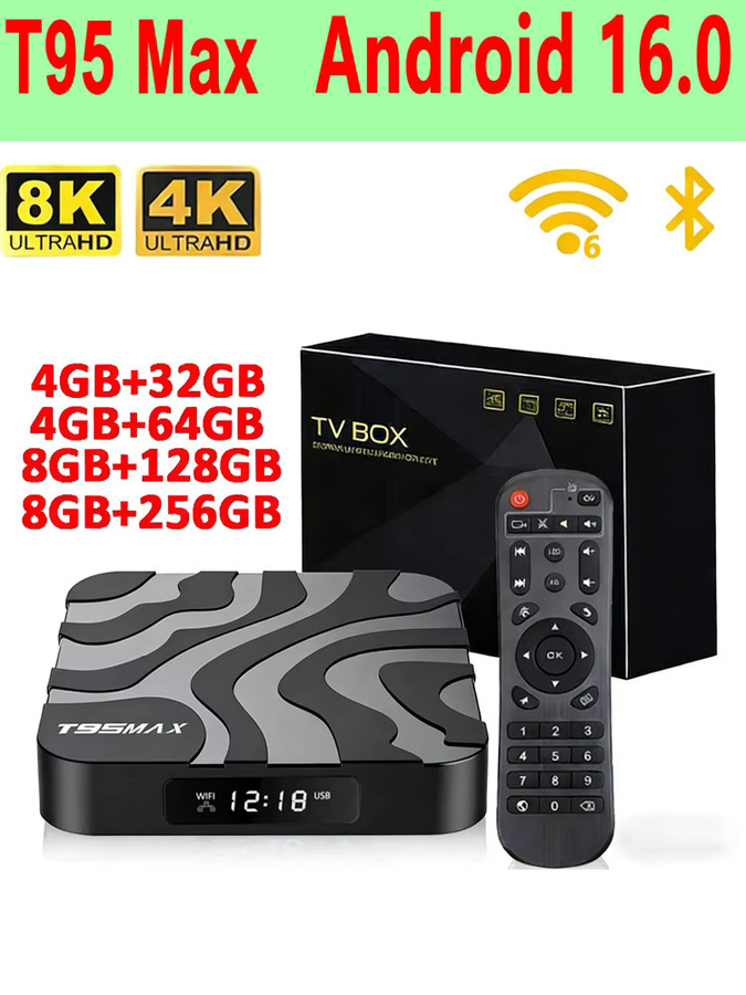 UOSU Android TV Box T95Max mit Android 16, Allwinner H618, 8GB RAM, 256GB Speicher, Dual WLAN 2,4 & 5G, Bluetooth 5.4, 4K & 8K Video HDR10+, Farbe: Schwarz - Bild 4