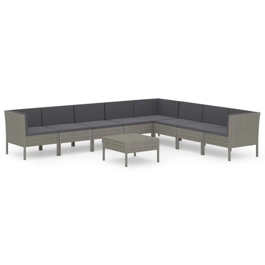 vidaXL 9-tlg Garten-Lounge-Set in U-Form aus Poly Rattan und Metall mit Auflagen und Couchtisch in Grau und Anthrazit - Bild 2