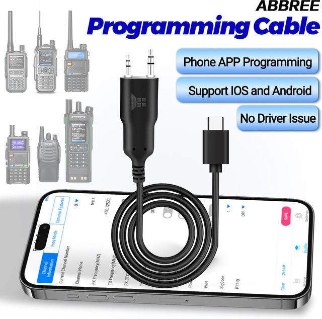 ABBREE Walkie Talkie Programmierkabel mit 2-poligem K-Stecker in Schwarz für UV-5R UV-21R UV-5R Mini UV32 Amateurfunk - Bild 1