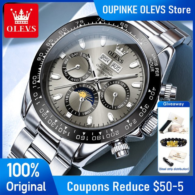 OLEVS Armbanduhr Automatik, Edelstahl, Silver Black, Herren - Bild 1