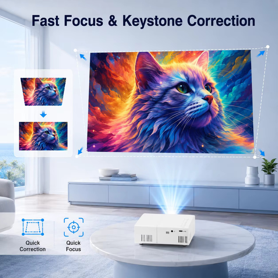 ZNLYRION Tragbarer LED-Projektor in Weiß mit 80-Zoll-Display und 1080P-Unterstützung für Heimkino mit Telefon, TV-Stick oder Laptop - Bild 3