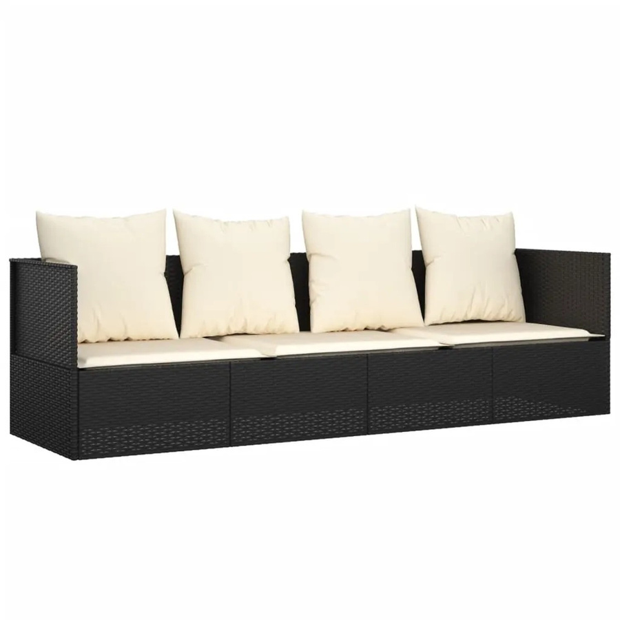 vidaXL Outdoor-Loungebett aus Poly Rattan mit Kissen in Schwarz, B/T/H: 203 x 58 x 56 cm - Bild 2