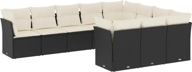 vidaXL 10-teilige Garten-Sofagarnitur aus Poly-Rattan mit Kissen in Schwarz-creme - Bild 1