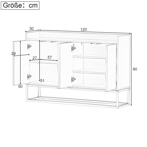 Anajqaqia Moderner 4-türiger Schubladenschrank aus Holz in Schwarz mit goldfarbenen Metallbeinen, B/T/H: 120 x 30 x 80 cm - Bild 5