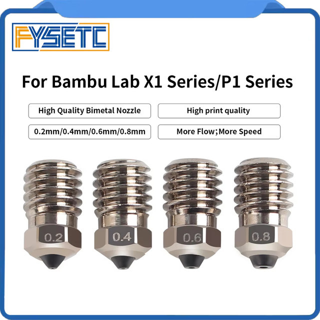 FYSETC Bimetall-Düsen aus gehärtetem Stahl für Bambu Lab X1/P1, Farbe: Silber, Durchmesser: 0,2 mm / 0,4 mm / 0,6 mm / 0,8 mm - Bild 1