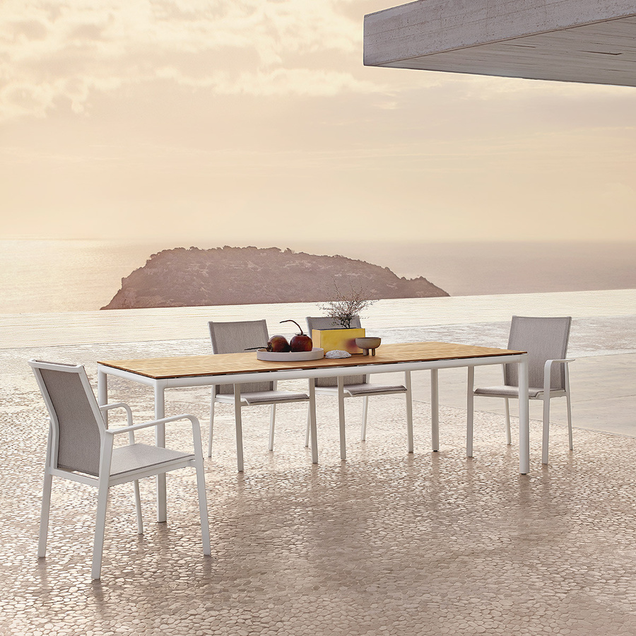 Solpuri SOFT Tisch für Garten und Terrasse aus Aluminium und Teakholz in Alu White und Braun, B/T: 160 x 100 cm - Bild 3