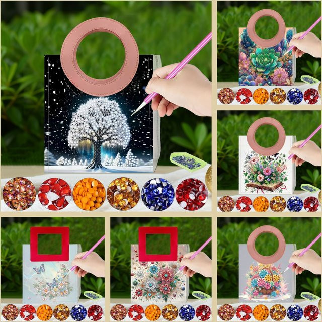 DIY-Diamantmalerei-Set mit transparenter PVC-Aufbewahrungstasche und Blumenmuster - Bild 1