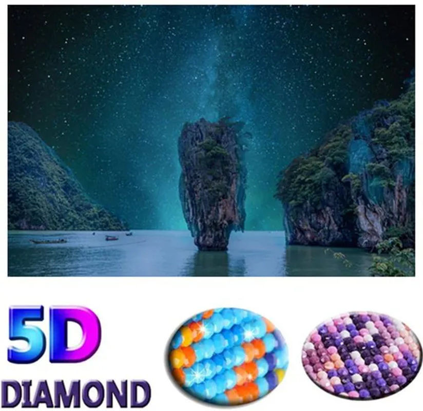 FIYO Diamond Painting Set 5D DIY Maritimes Landschaftsmotiv aus Kunstharz und Kunststoff, Mehrfarbig, B: 30 cm, H: 20 cm - Bild 1