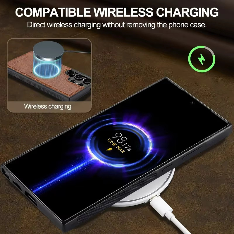 EUCAGR Luxus Magnetische Drahtlose Lade Handyhülle aus PU Leder für Samsung Galaxy S26 Ultra S25 S24 S23 S22 S21 S20 FE in Grün - Bild 4