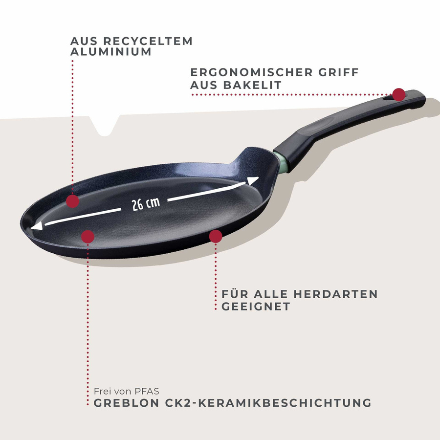 Fackelmann Crêpepfanne Brandao aus Keramik und Aluminium, Schwarz, Durchmesser: 26 cm - Bild 3