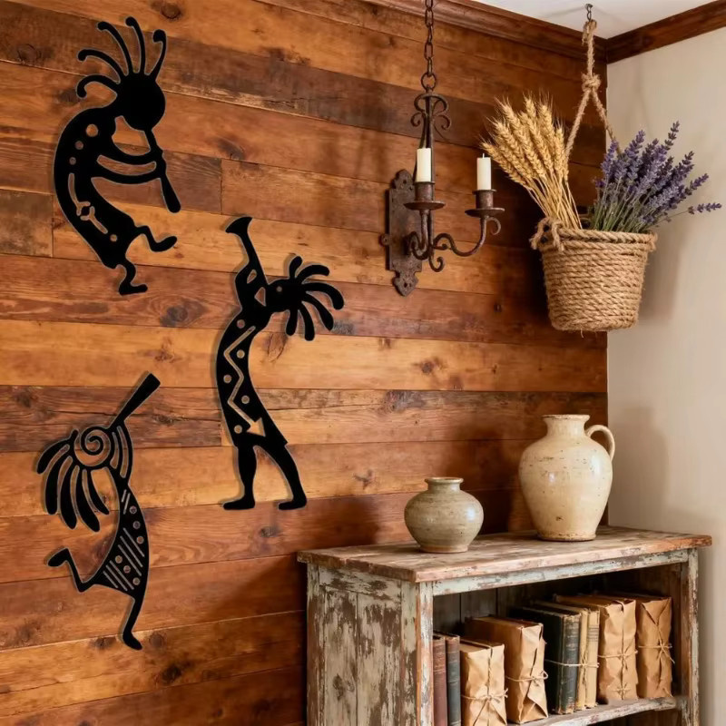 Metall-Wandkunst Indianer-Flötenspieler von CIFBUY in Schwarz, B: 40 cm, H: 60 cm - Bild 3