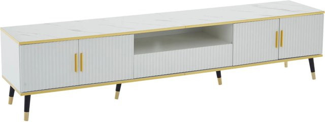 okwish TV Schrank Lowboard in Marmoroptik mit Schublade, Weiß, B/T/H: 200 x 40 x 46 cm - Bild 1