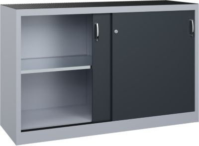 C + P Schiebetüren-Werkzeugschrank Acurado aus Stahl in Weißaluminium/Anthrazitgrau, B: 160 cm, T: 50 cm, H: 100 cm - Bild 1