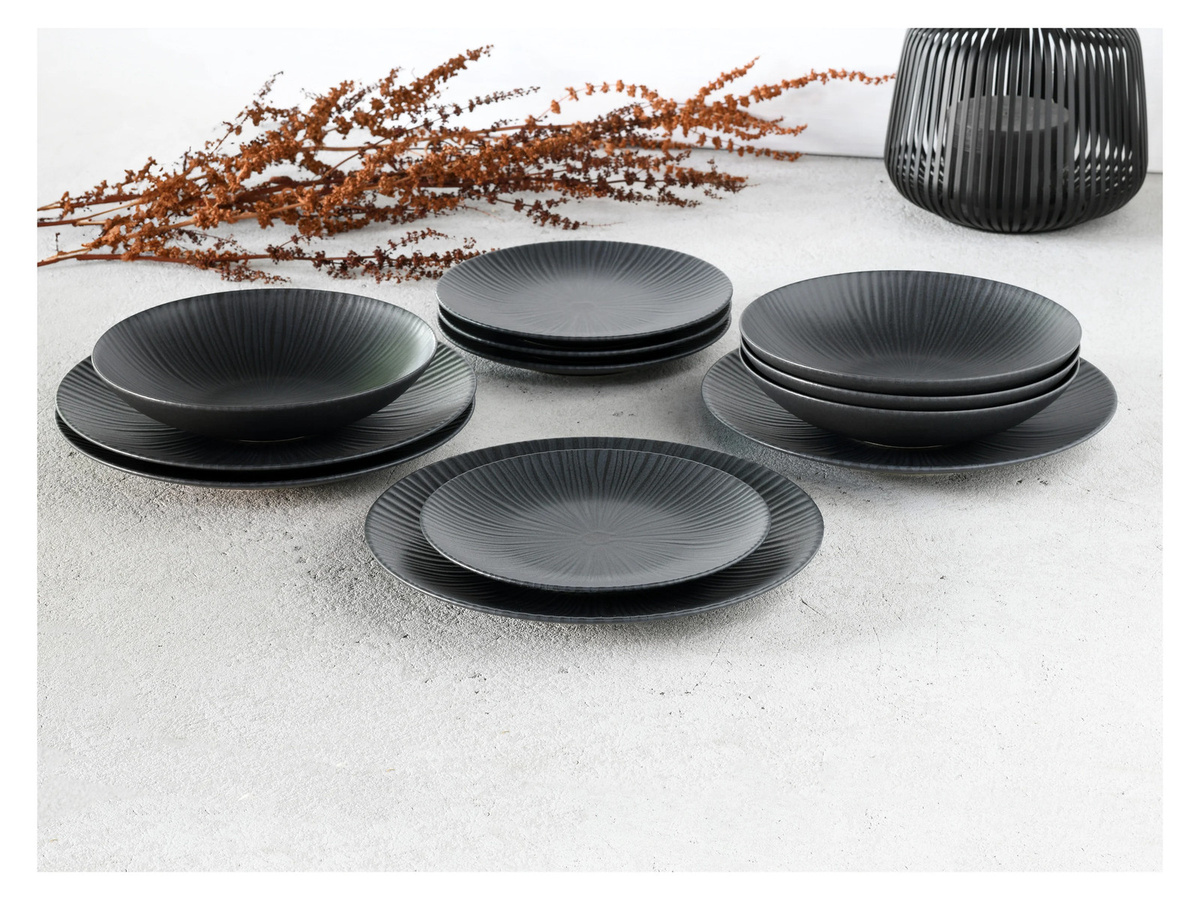 CreaTable Tafelservice Vesuvio aus Steinzeug, 12-teilig, Schwarz und Grau - Bild 2