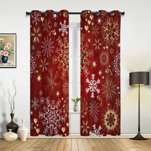 Weihnachts-Fenstervorhang mit Schneeflocken-Design in Rot für Wohnzimmer, Küche und Schlafzimmer, B/H: 135 x 60 cm - Bild 1