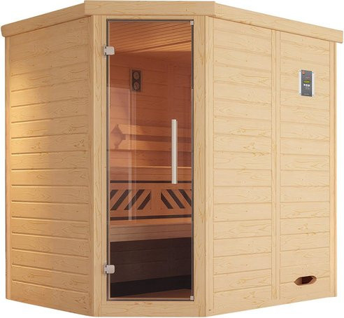 WEKA Ecksauna Kemi aus Fichtenholz mit Glastür in Beige, B/T/H: 195 x 200 x 145 cm - Bild 3