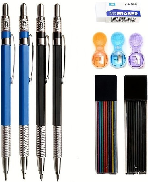 MROOFUL Druckbleistift-Set mit 2,0 mm Mine, 2B Graphit, Schwarz - Bild 1