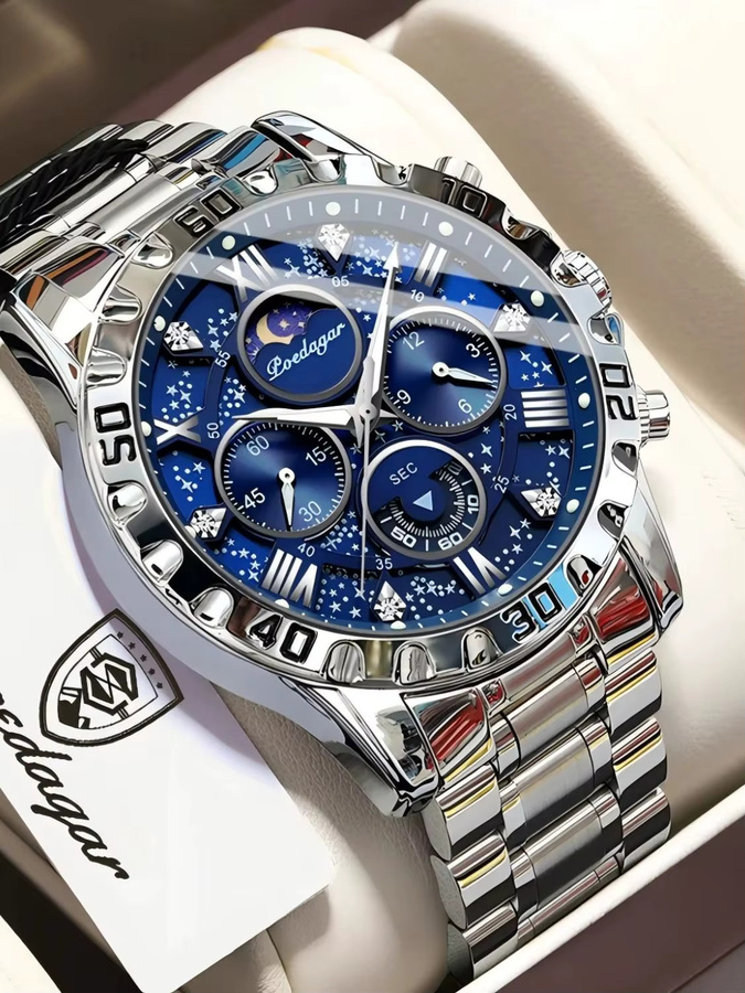 POEDAGAR Chronograph, Quarz, Edelstahl, Blau, Herren - Bild 7