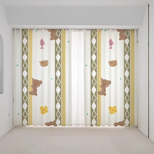 Sonnenblumen Vorhang für das Kinderzimmer von Yiran Furniture, weiß, halbtransparent mit Ösen, B: 55 cm, H: 120 cm - Bild 1