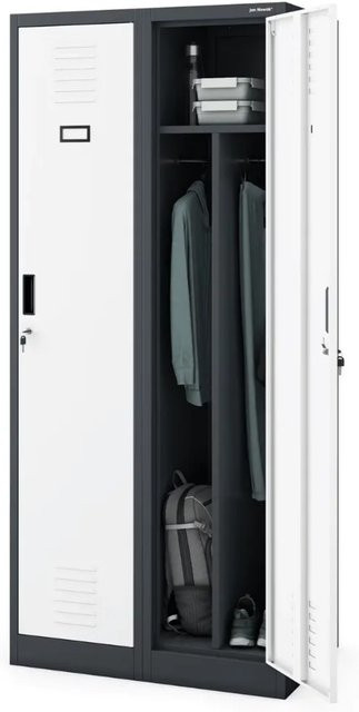 JAN NOWAK Umkleideschrank Spind KACPER mit 2 Abteilen in Anthrazit-Weiß, Höhe: 180 cm, Breite: 80 cm, Tiefe: 50 cm - Bild 1
