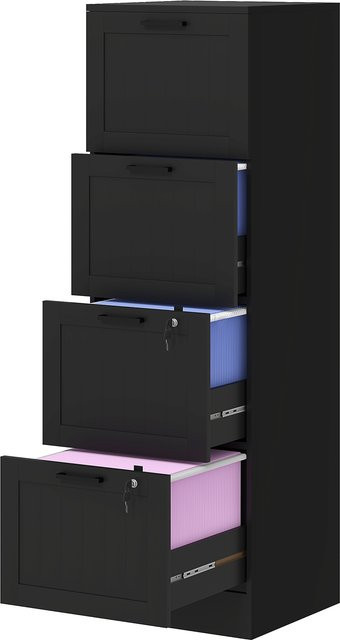 HOMCOM Aktenschrank mit 4 Schubladen in Schwarz, Büromöbel aus MDF mit Schlössern für A4- und Briefordner, B/T/H: 40 x 40 x 131 cm - Bild 1