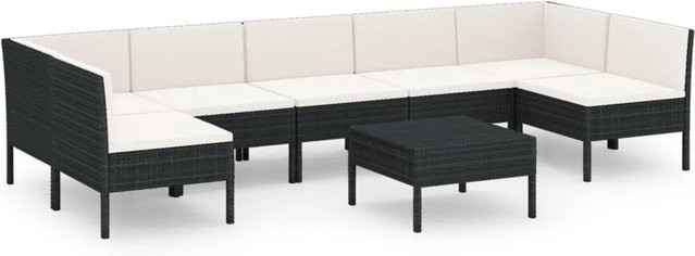 vidaXL 8-tlg. Garten-Lounge-Set in L-Form aus Poly Rattan mit Auflagen und Couchtisch in Schwarz und Weiß - Bild 1